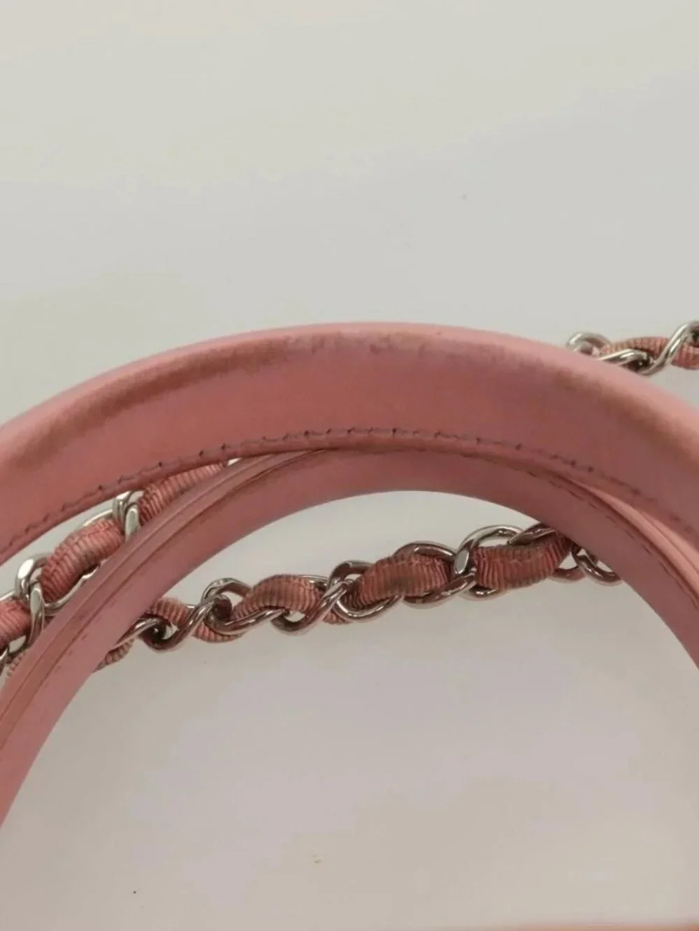 CHANEL Hand Bag Canvas Leather 2way Pink Silver CC Auth BA2930